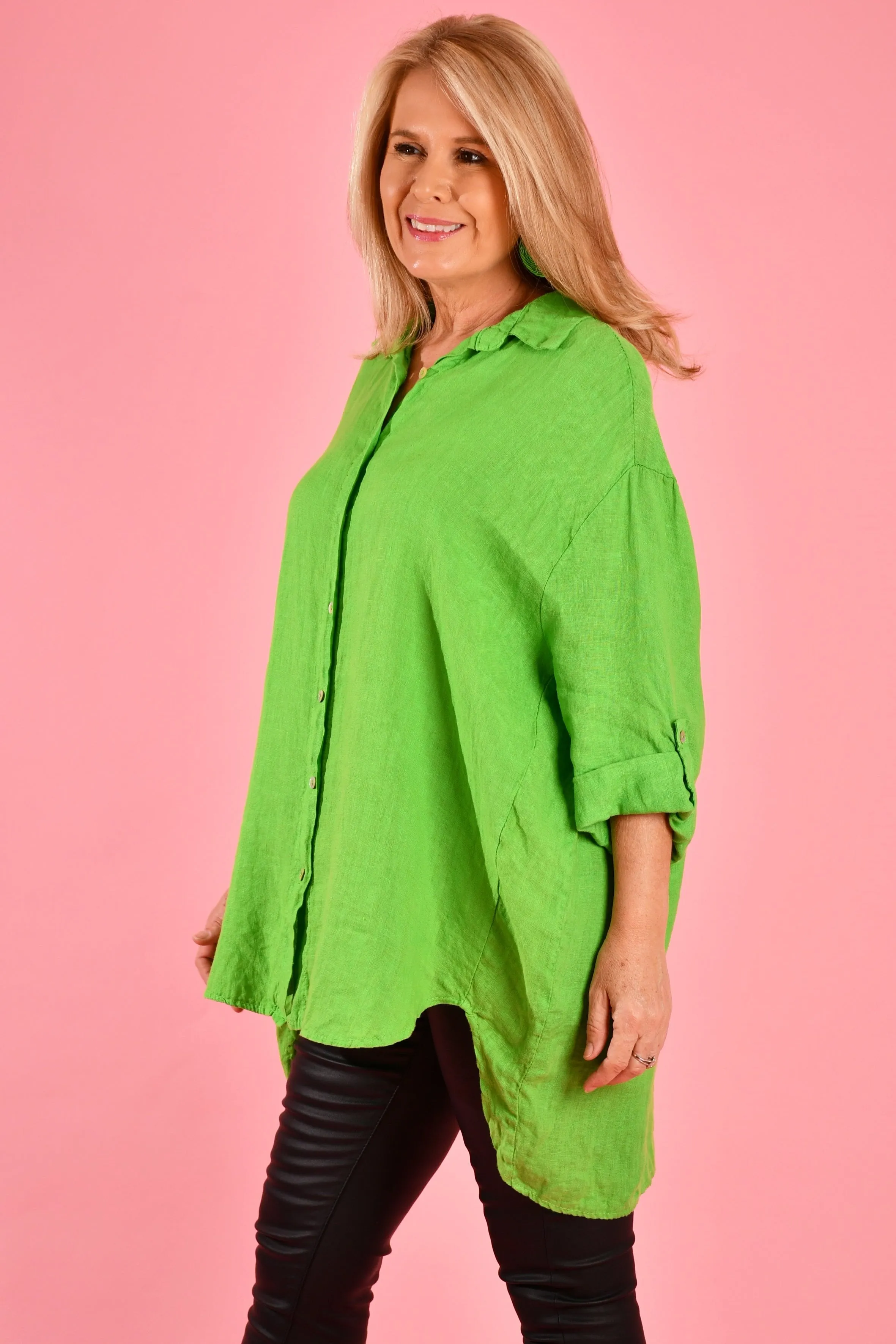 VLST600 (22C196) - NAPLES LINEN BUTTON UP - LIME