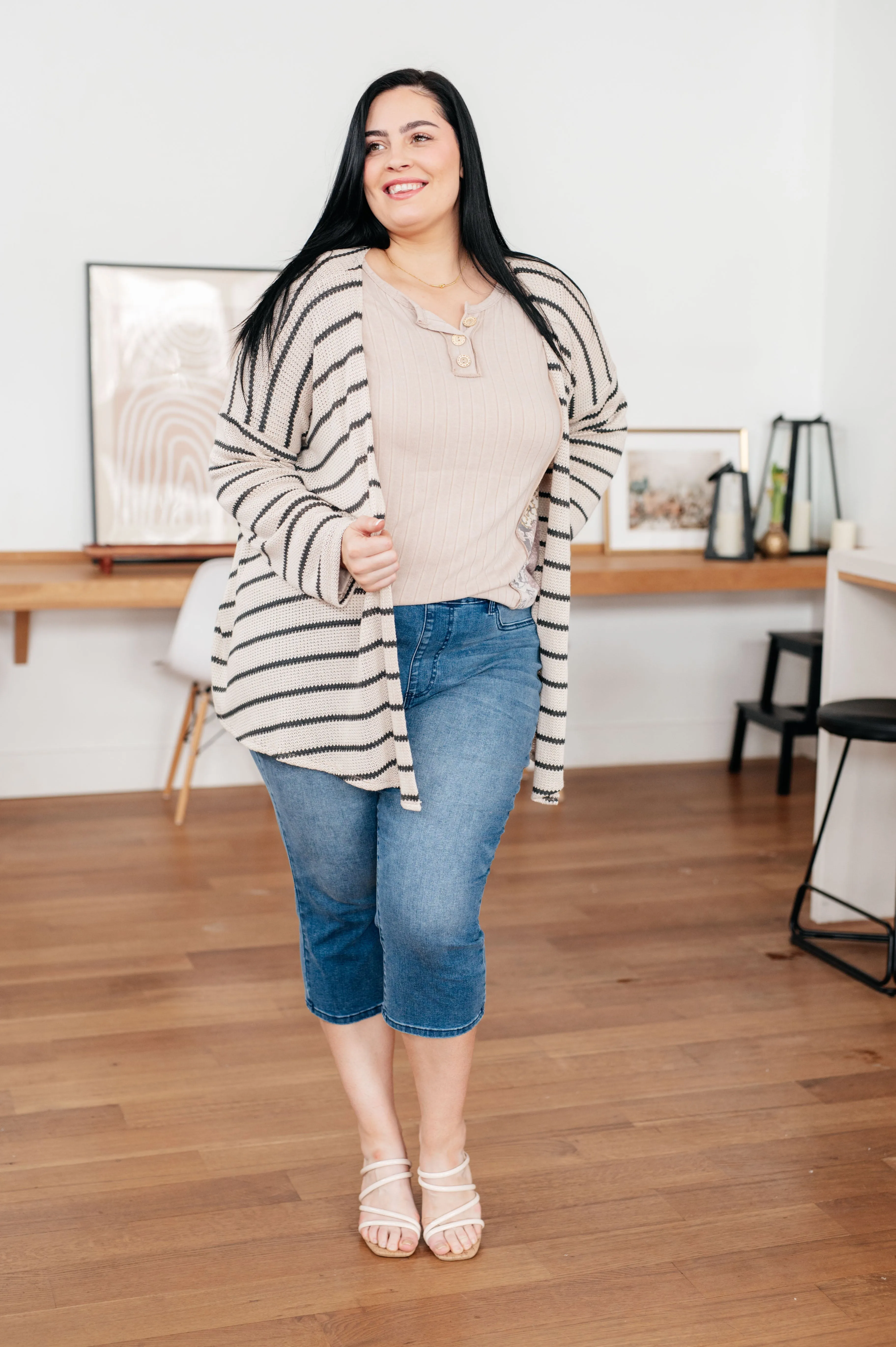 Weekend Adventure Striped Longline Cardigan - White Birch