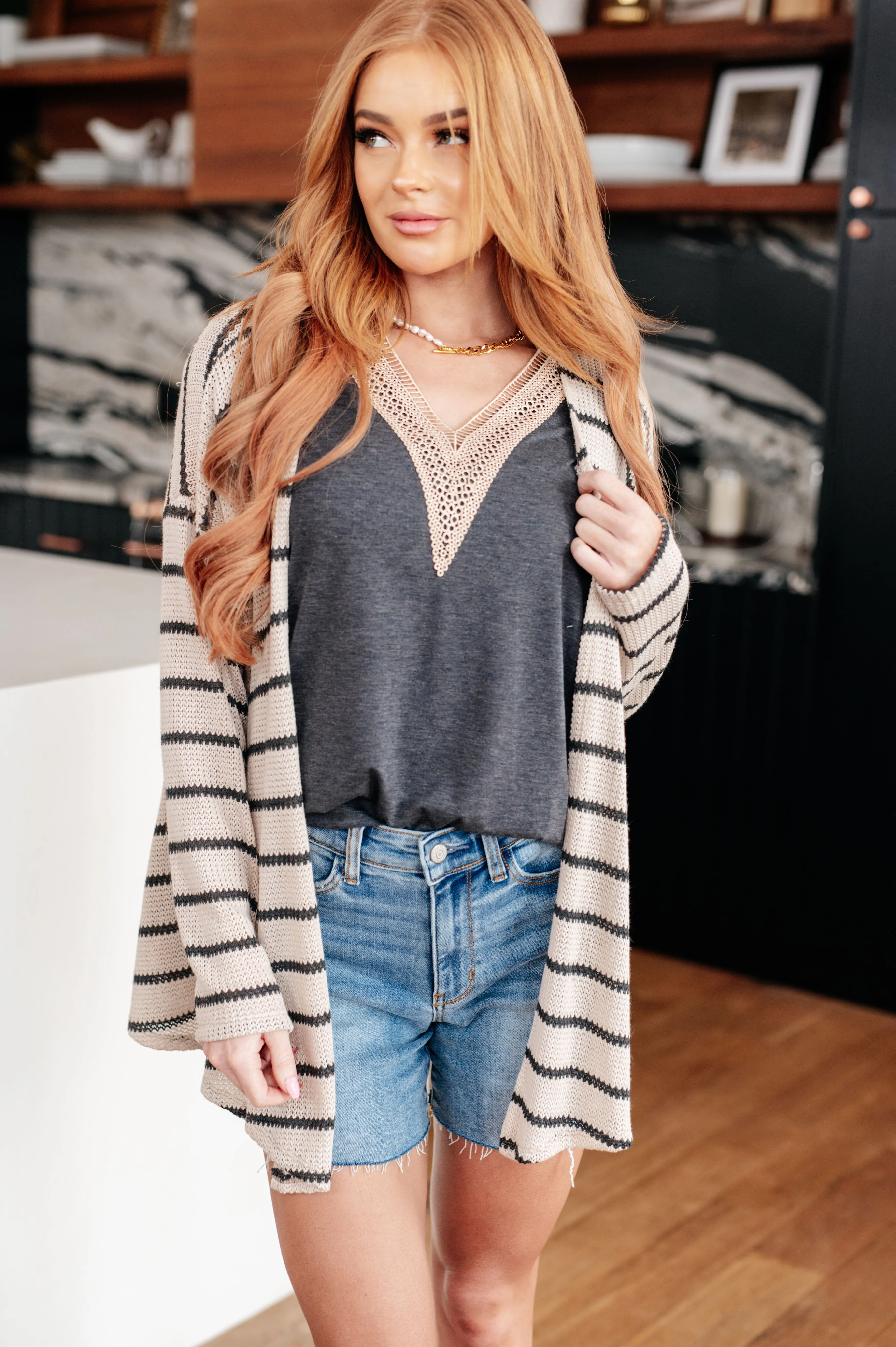 Weekend Adventure Striped Longline Cardigan - White Birch