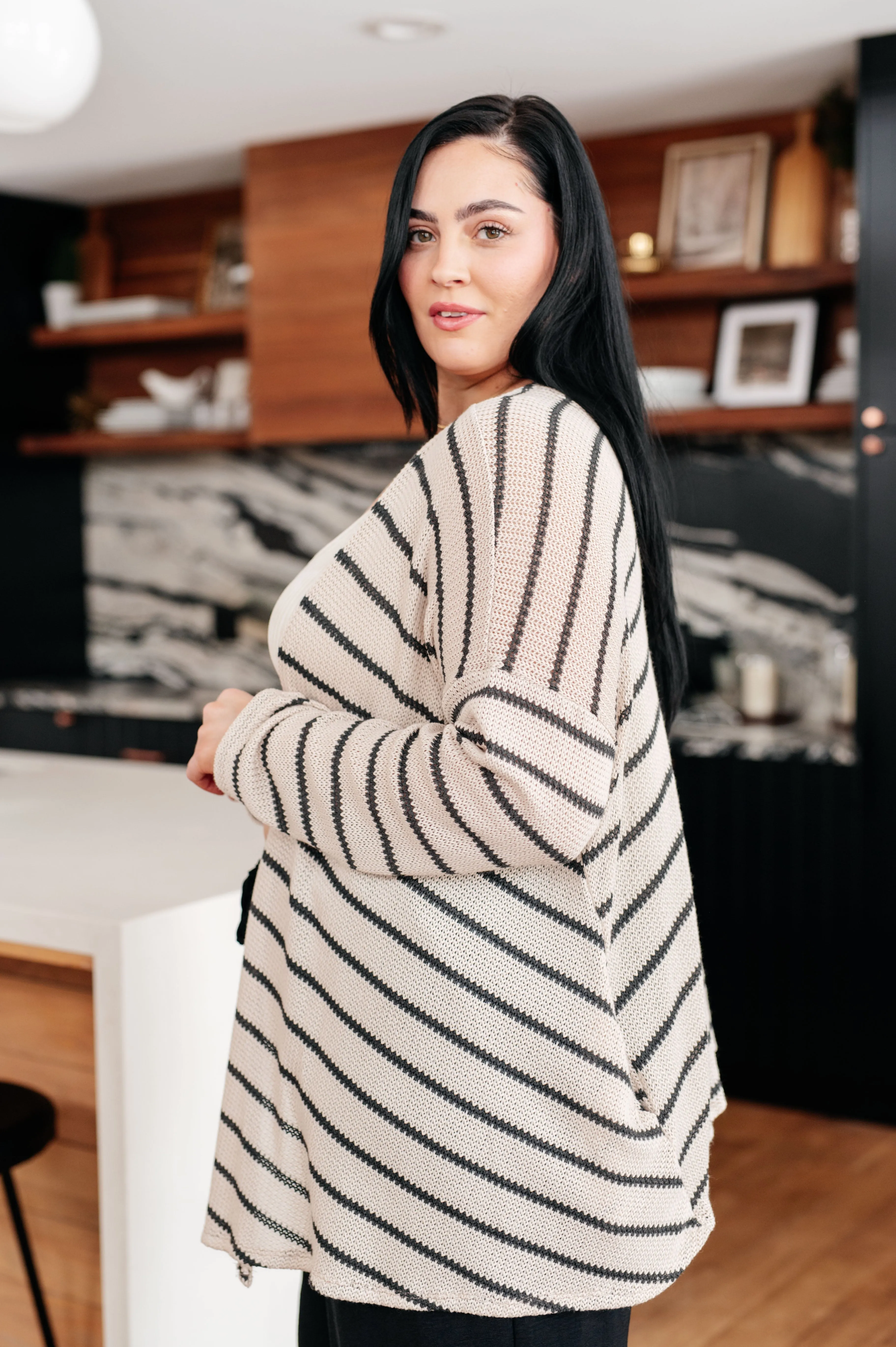 Weekend Adventure Striped Longline Cardigan - White Birch