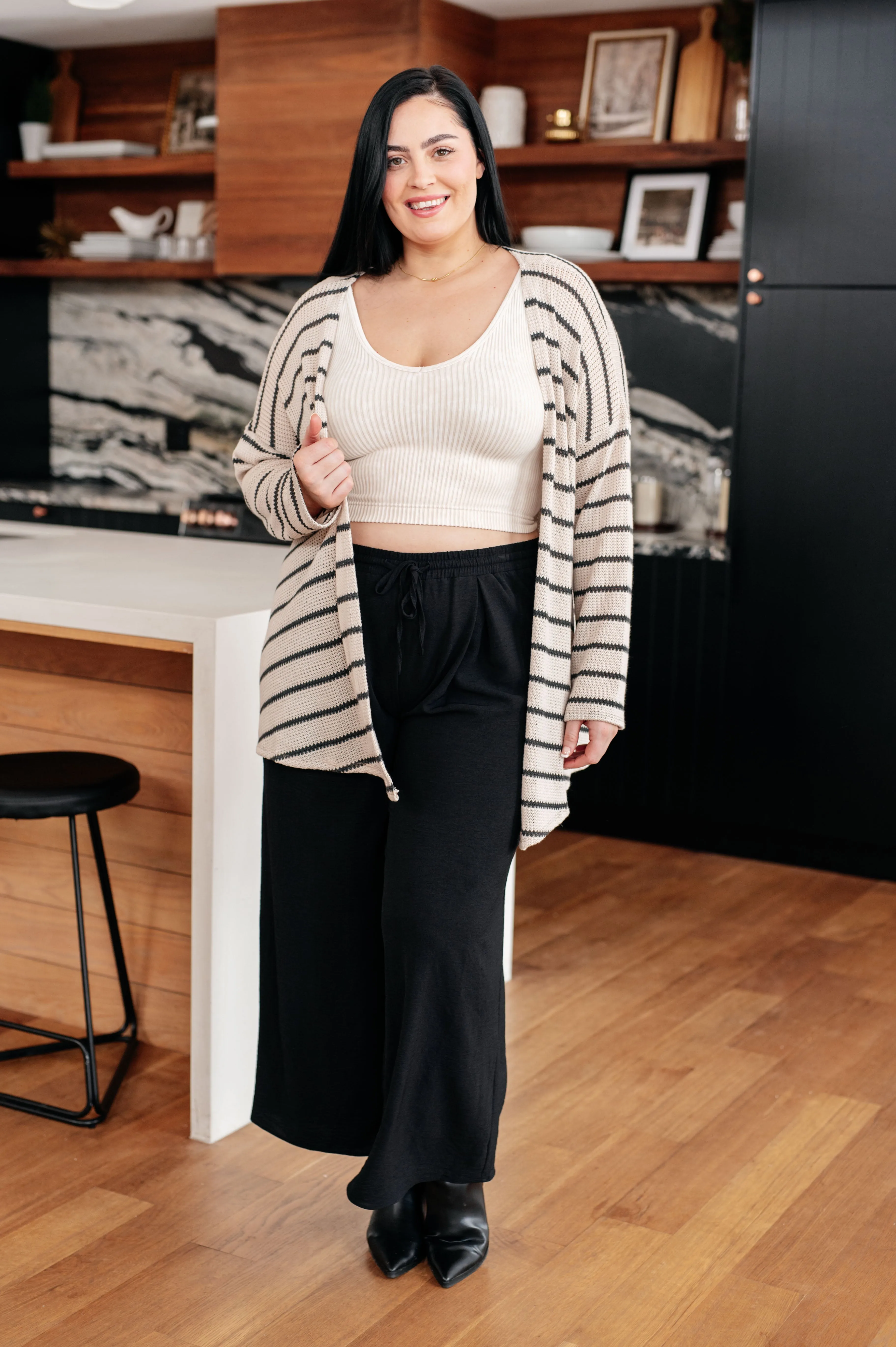 Weekend Adventure Striped Longline Cardigan - White Birch