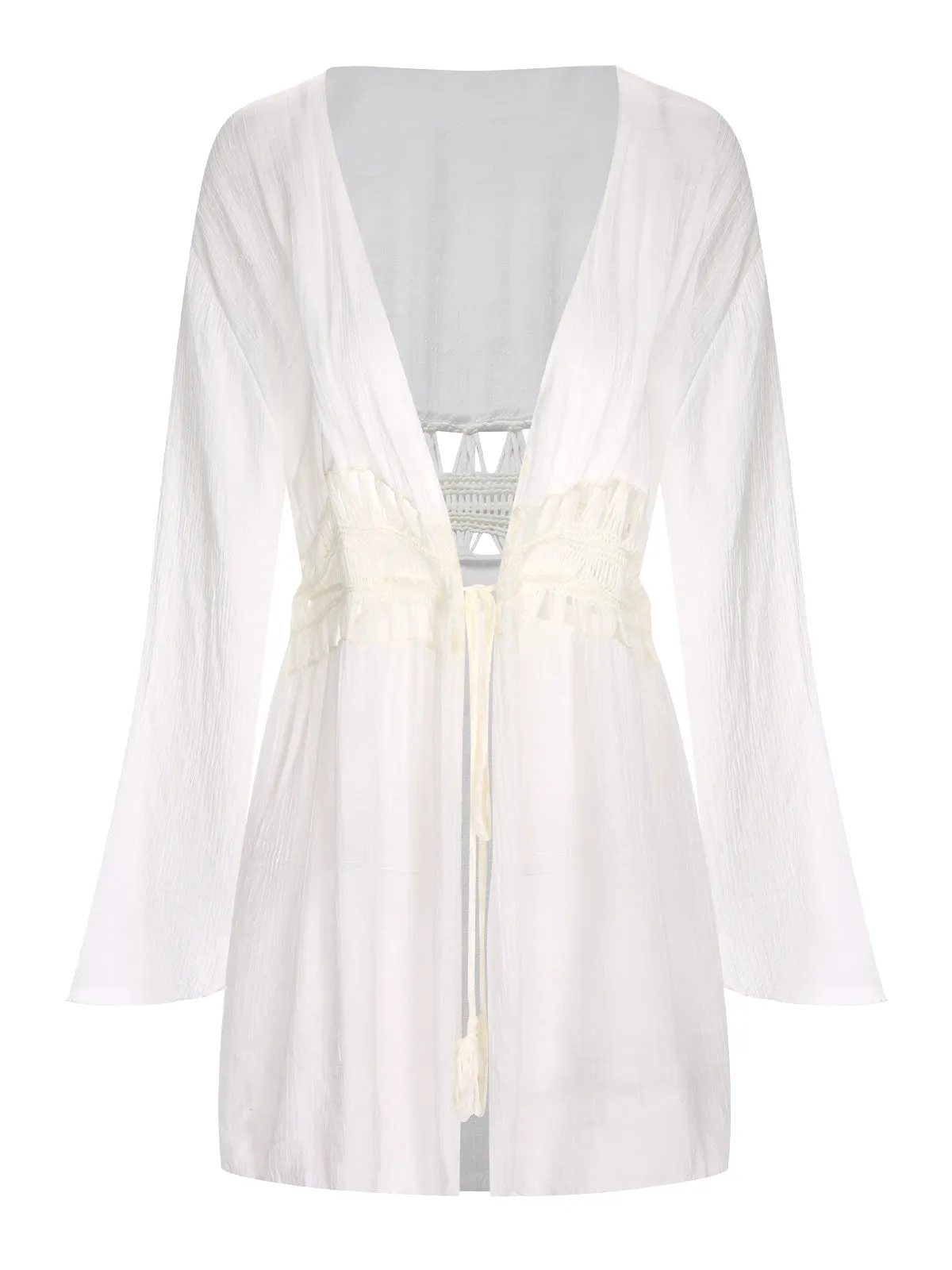 White 1960s Solid Hollow Waist Cover Up