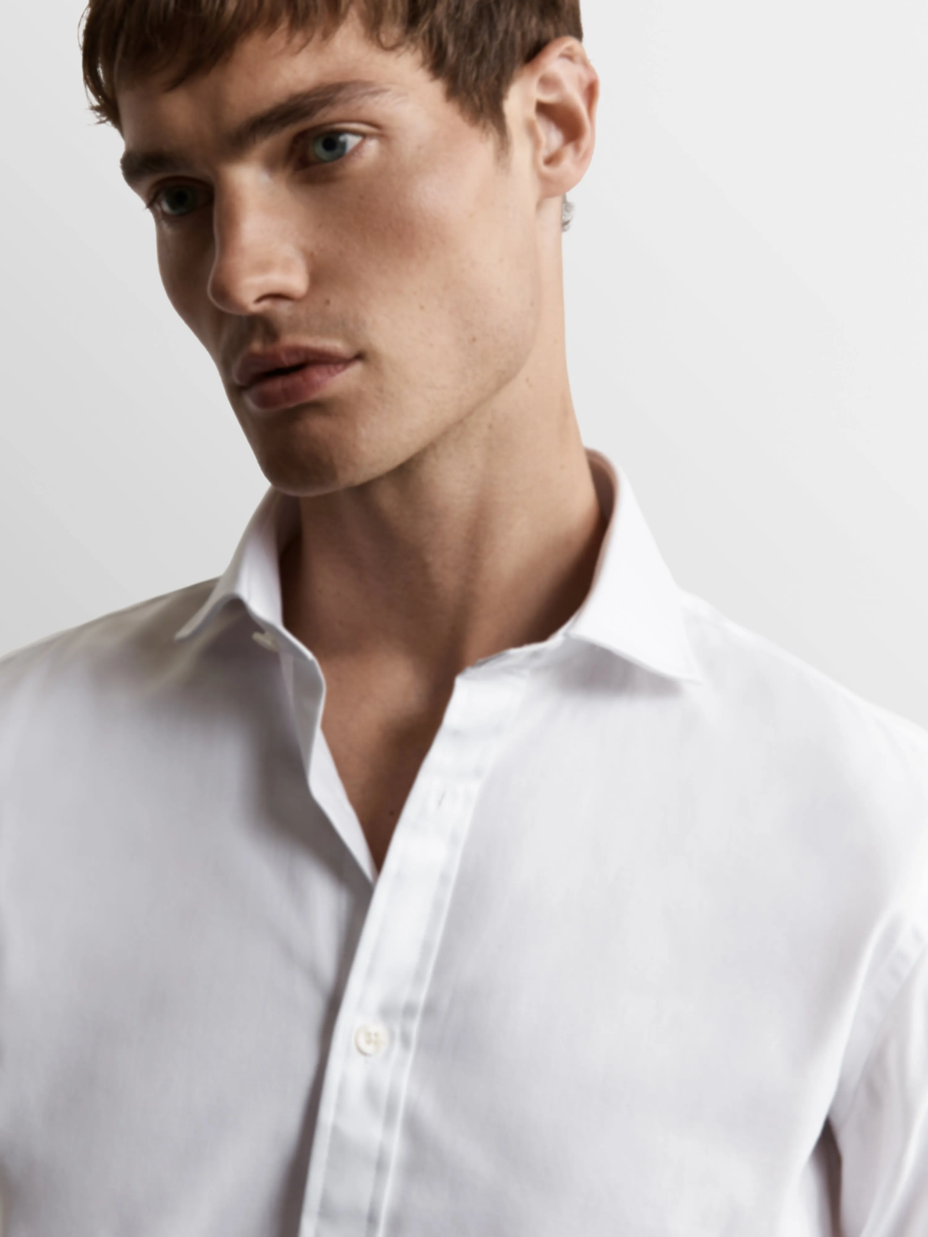 White Bold Twill Slim Fit Double Cuff Cutaway Collar Shirt