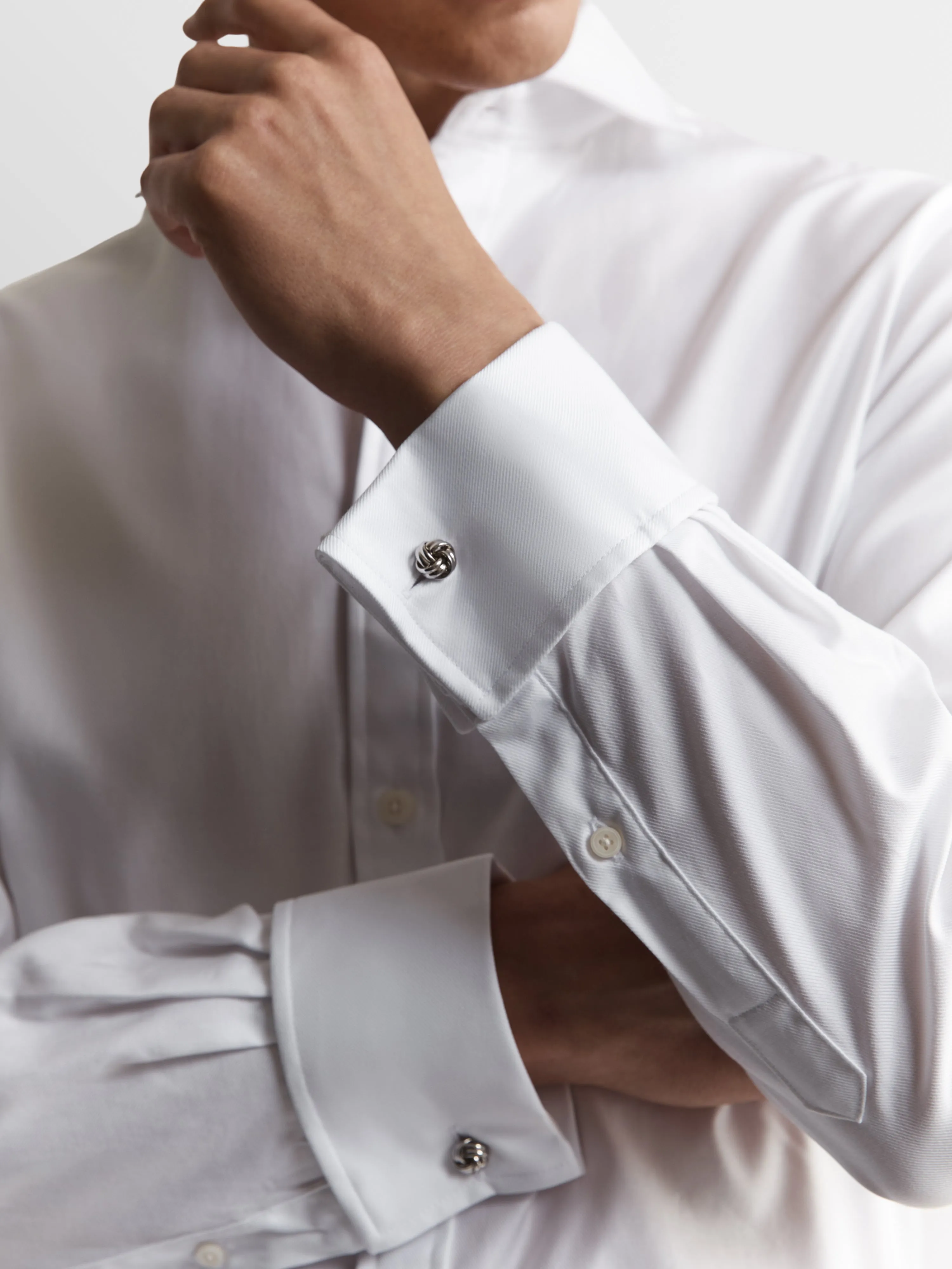 White Bold Twill Slim Fit Double Cuff Cutaway Collar Shirt