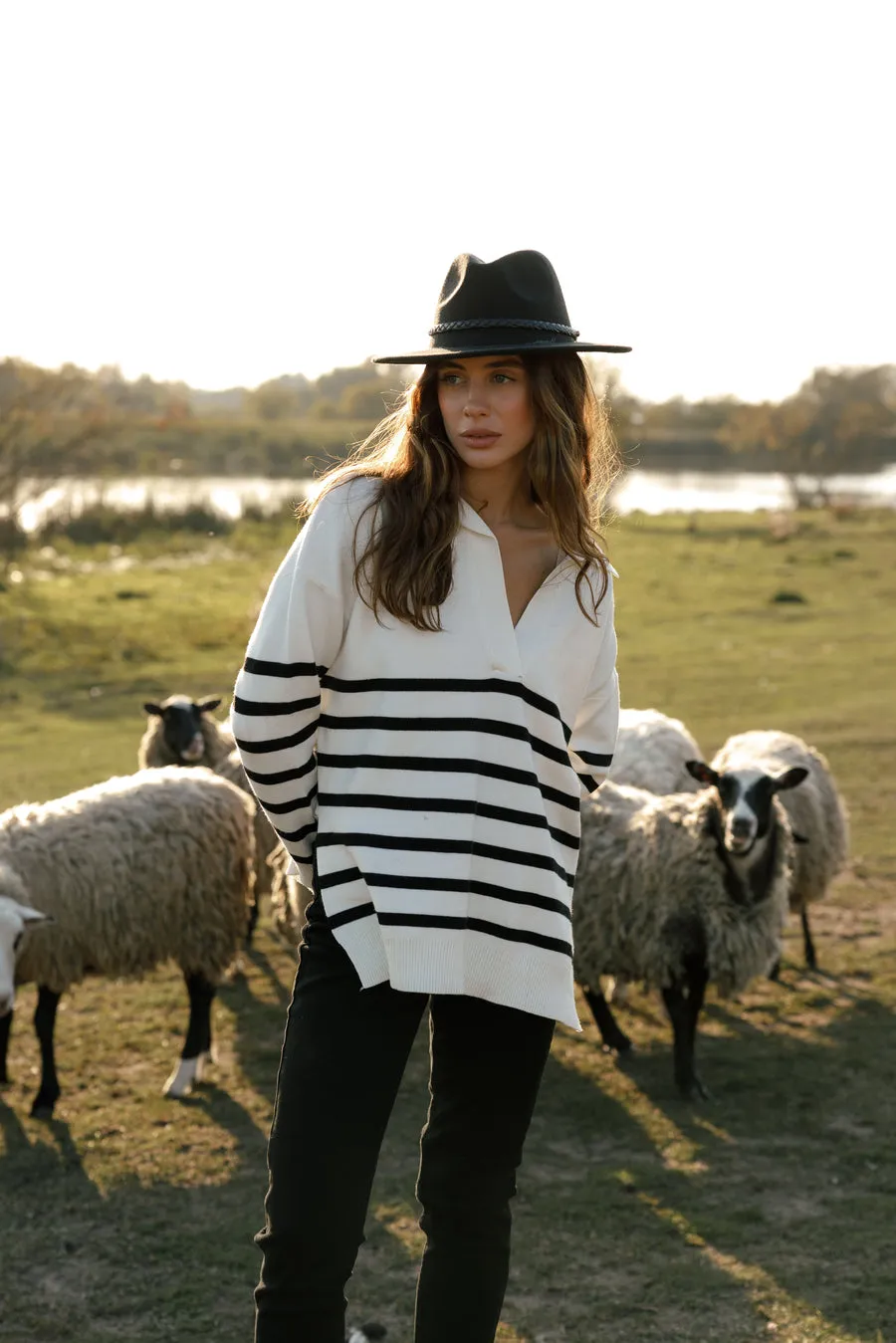 White Striped Polo Sweater