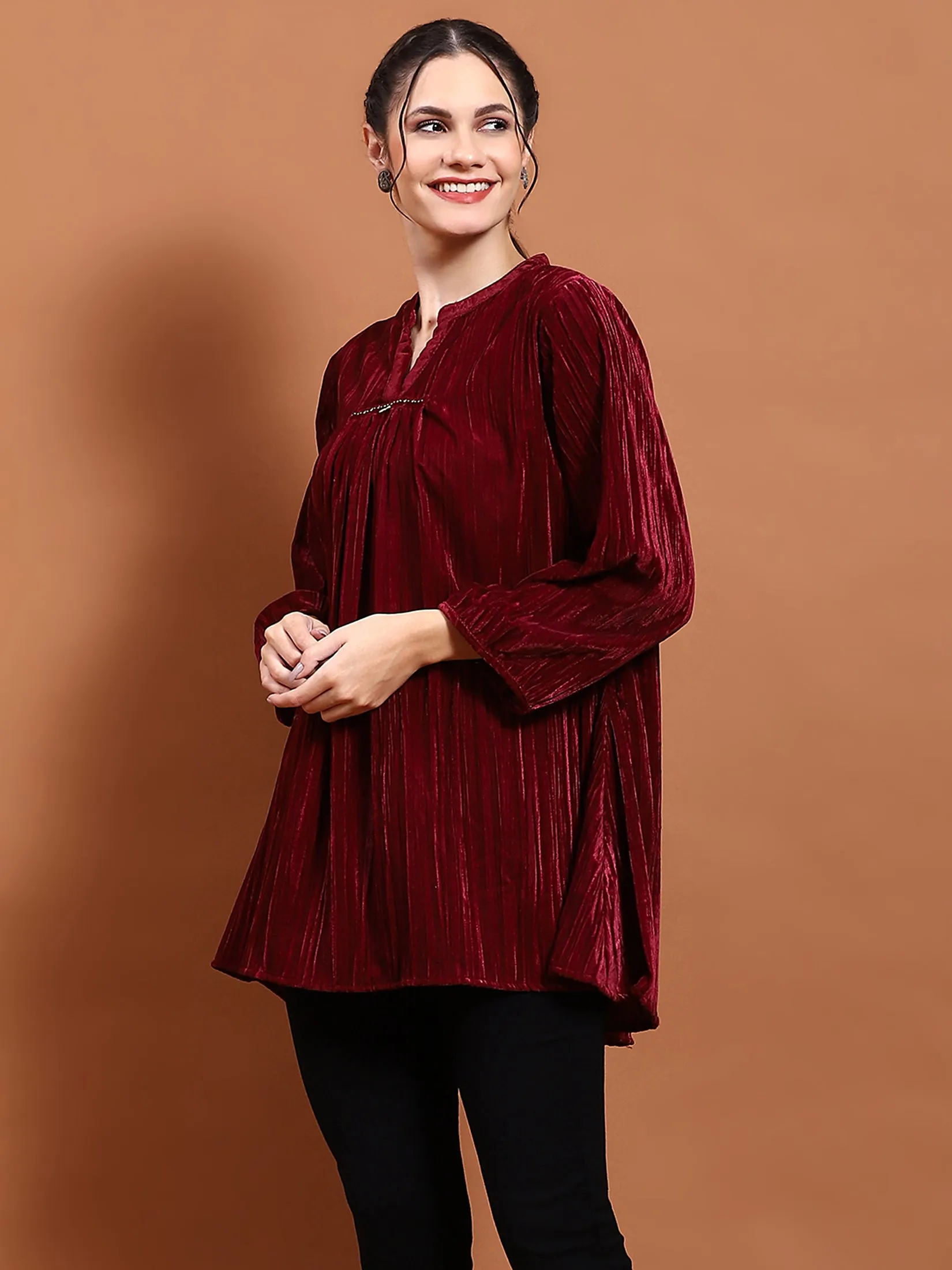 Winter Women Red Solid Tunic