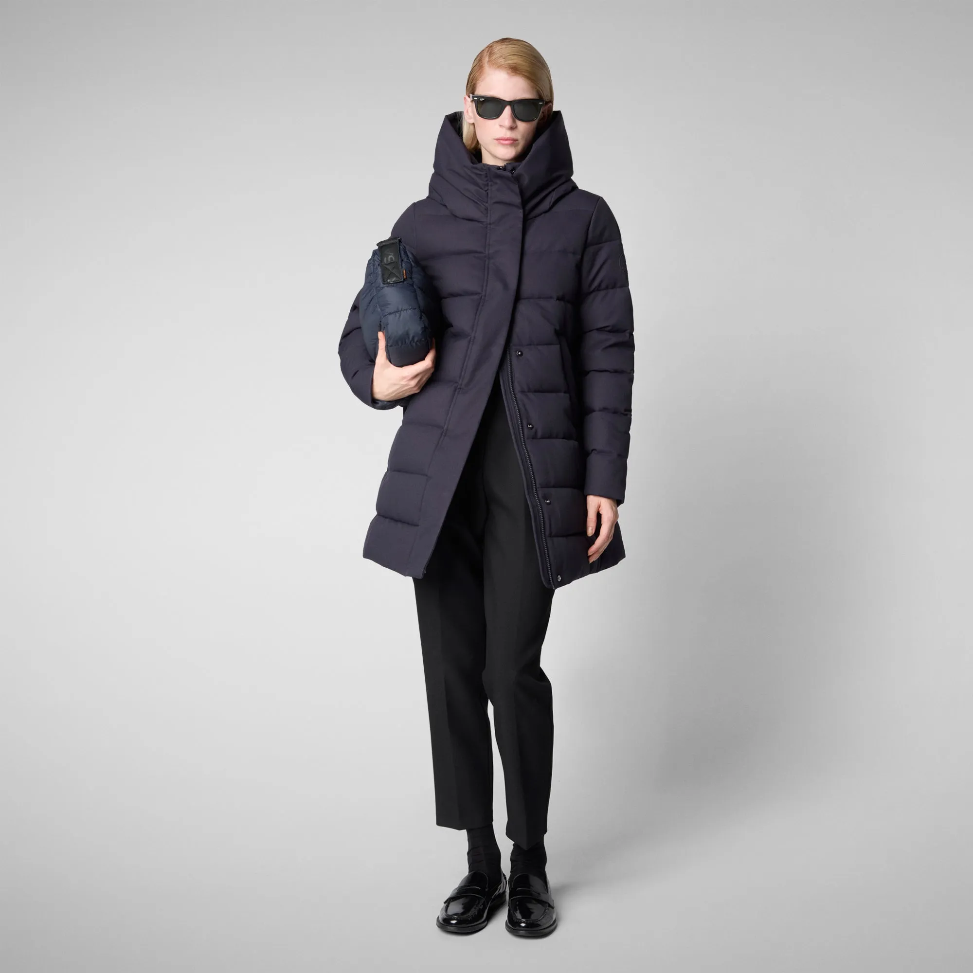 Woman's hooded coat Tatiana in blue black