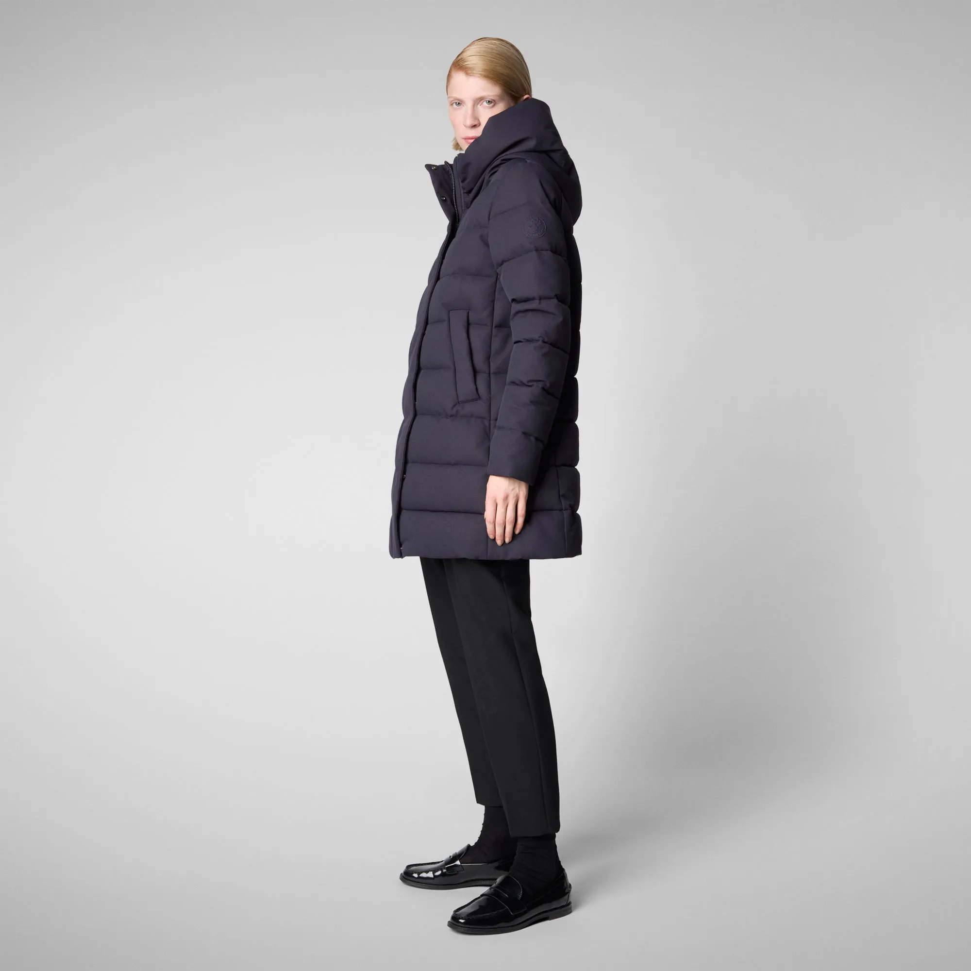 Woman's hooded coat Tatiana in blue black