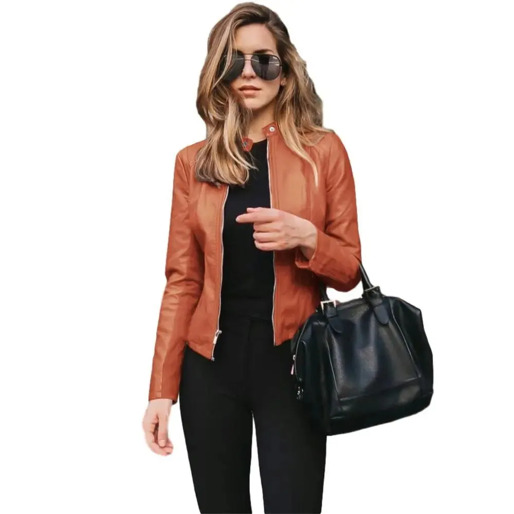 Women Coat PU Leather Outwear Spring Autumn Thin Jacket*