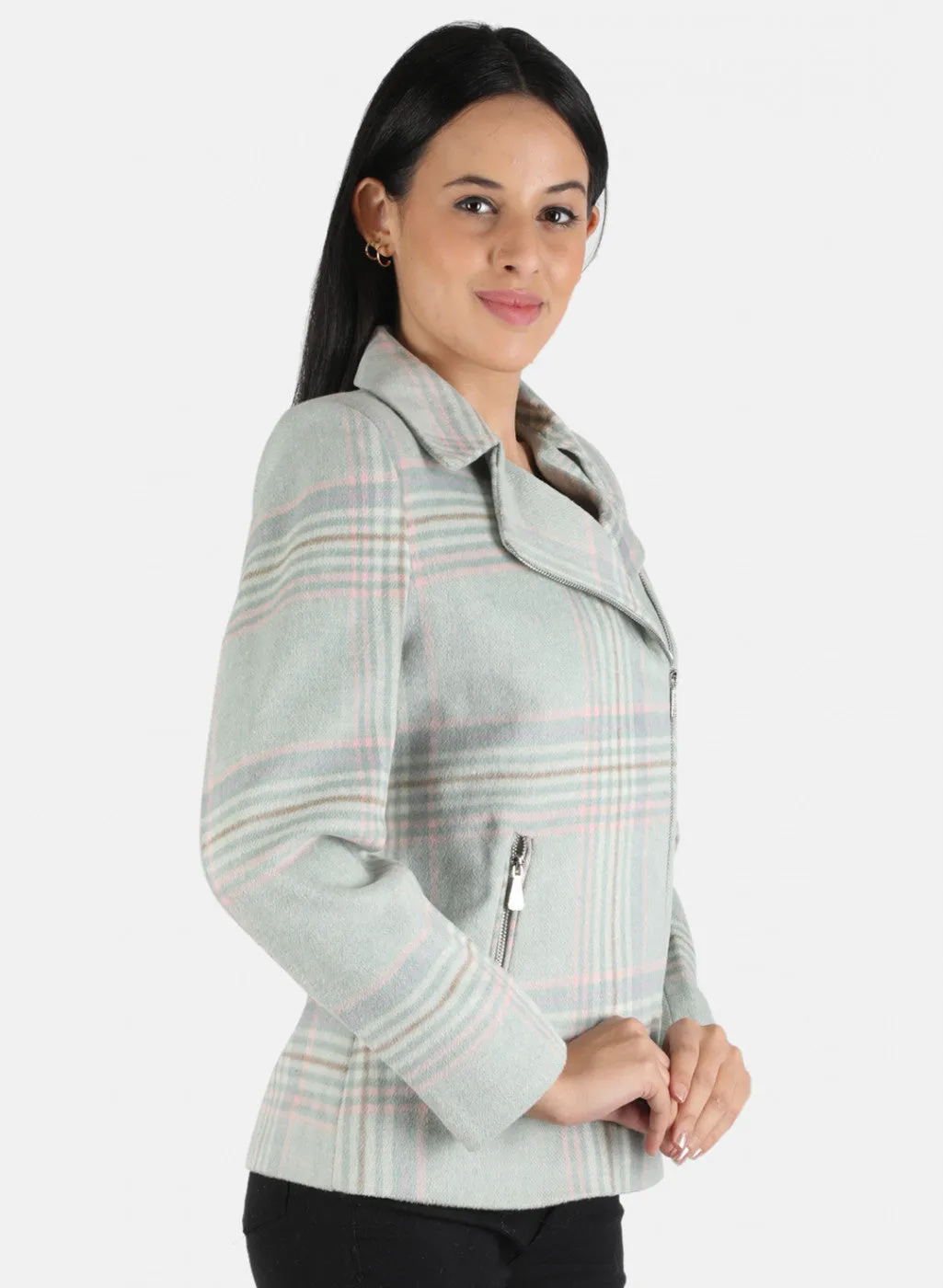 Women Grey Check Coat