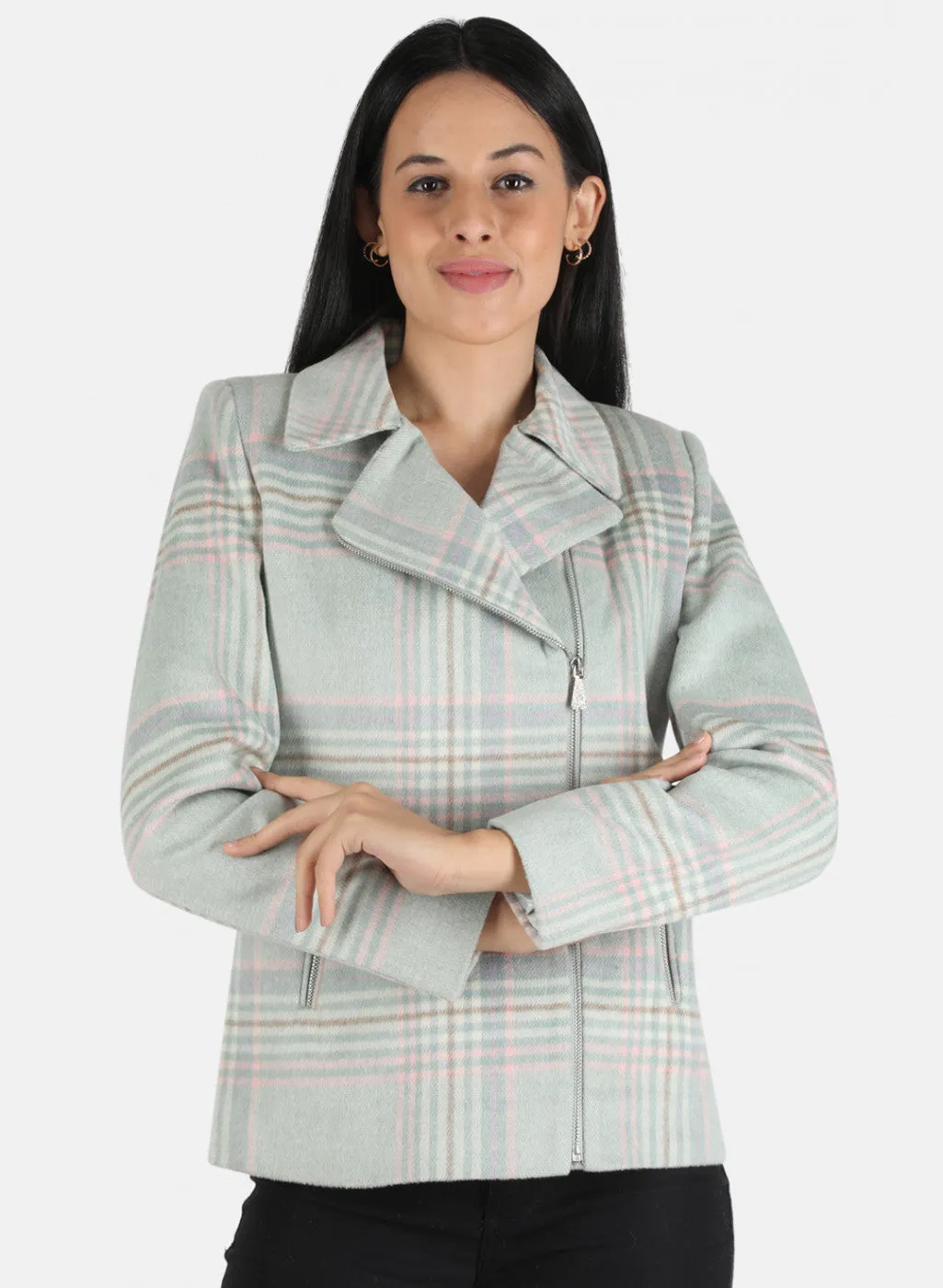 Women Grey Check Coat