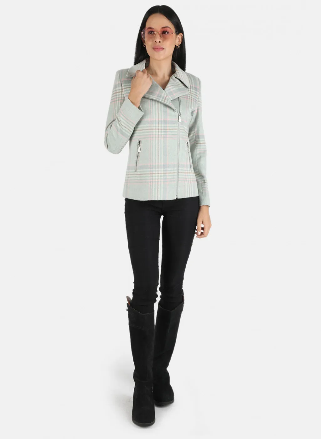 Women Grey Check Coat