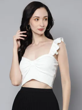 Women White Rib Sweetheart Neck Crop Top