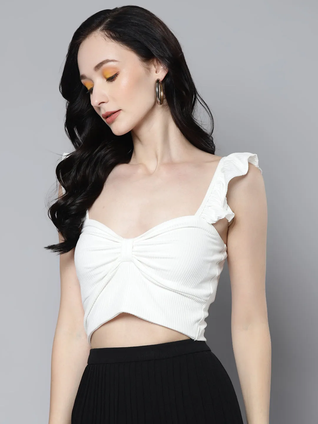 Women White Rib Sweetheart Neck Crop Top