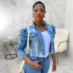 women's new stylish fashion acid-wash fray short blouse denim jacket