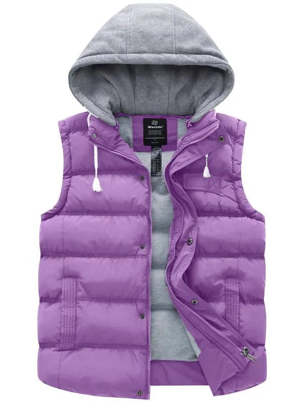 Women's Quilted Puffer Vest Padding With Removable Hooded