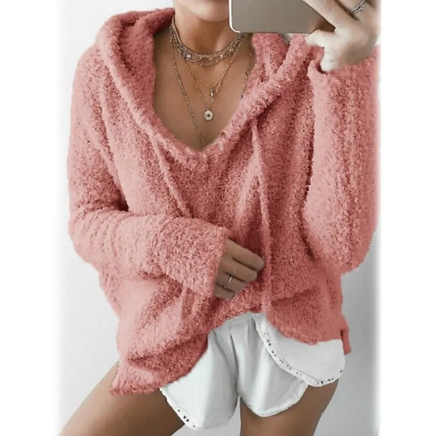 Women's Teddy Coat Plain Daily Basic Loose Hoodie