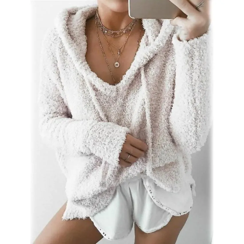 Women's Teddy Coat Plain Daily Basic Loose Hoodie