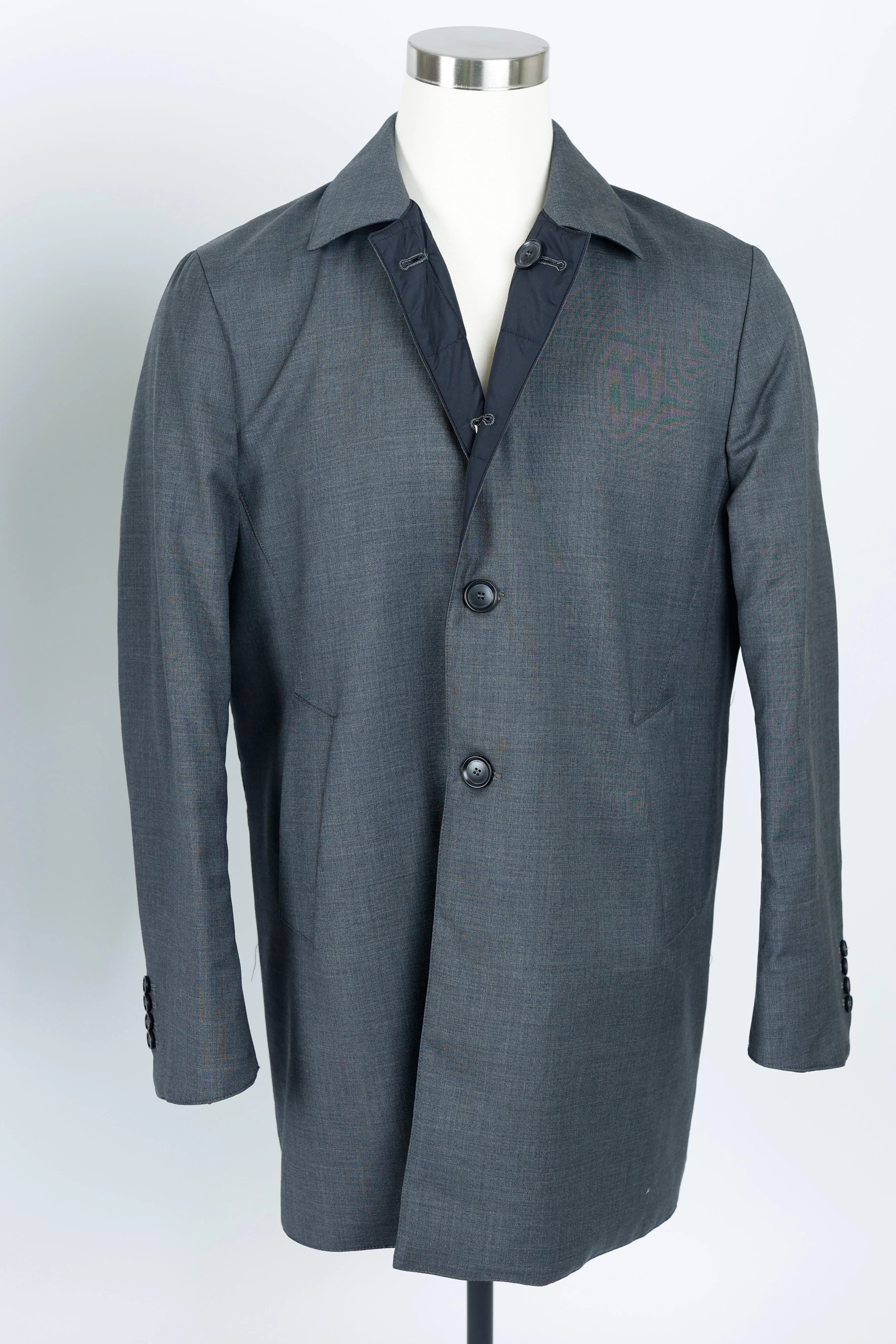 Wool Quilted Reversible Dress Coat-Navy/Grey