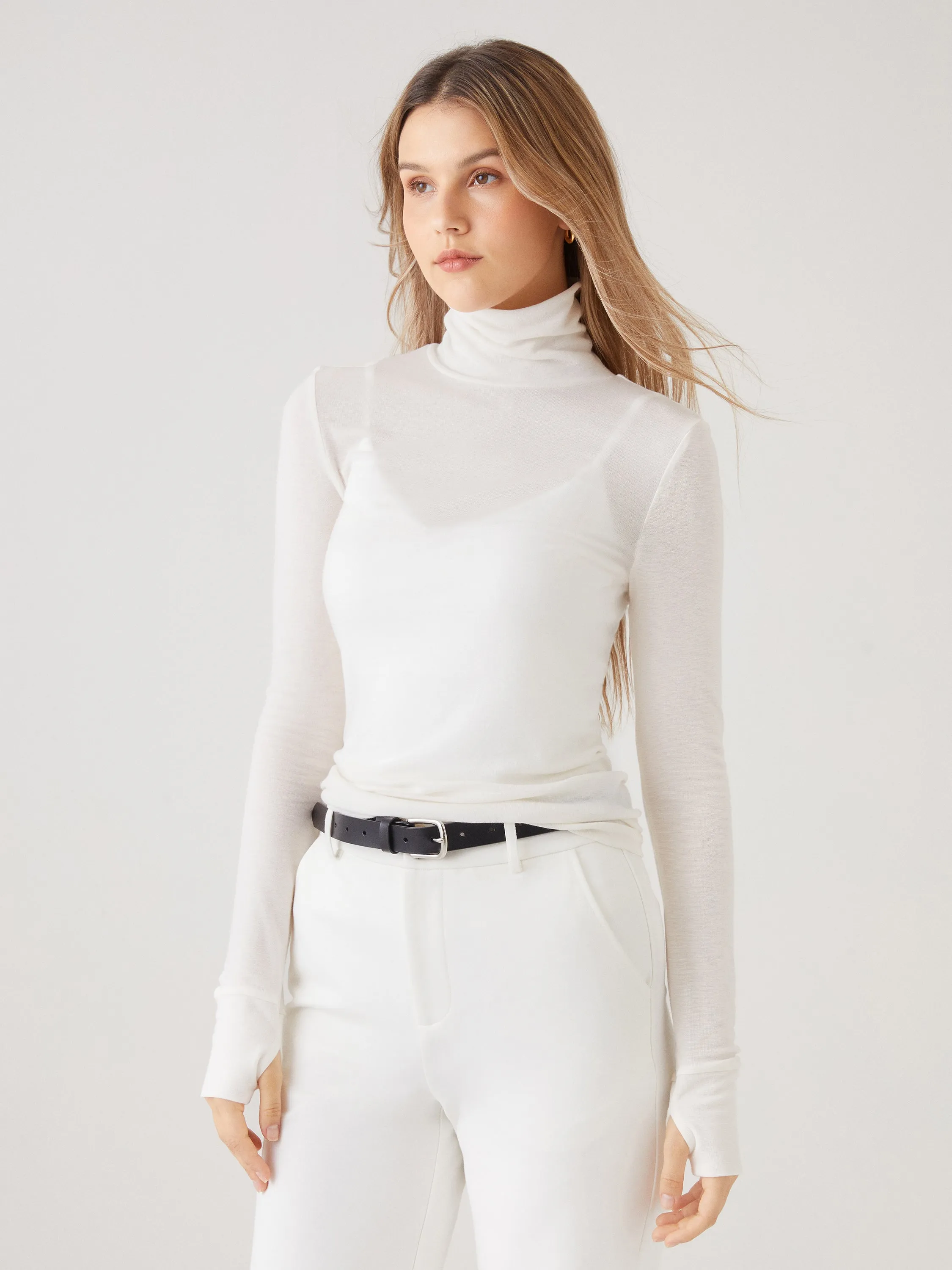 Wool Semi-Sheer Turtleneck Top