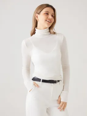 Wool Semi-Sheer Turtleneck Top