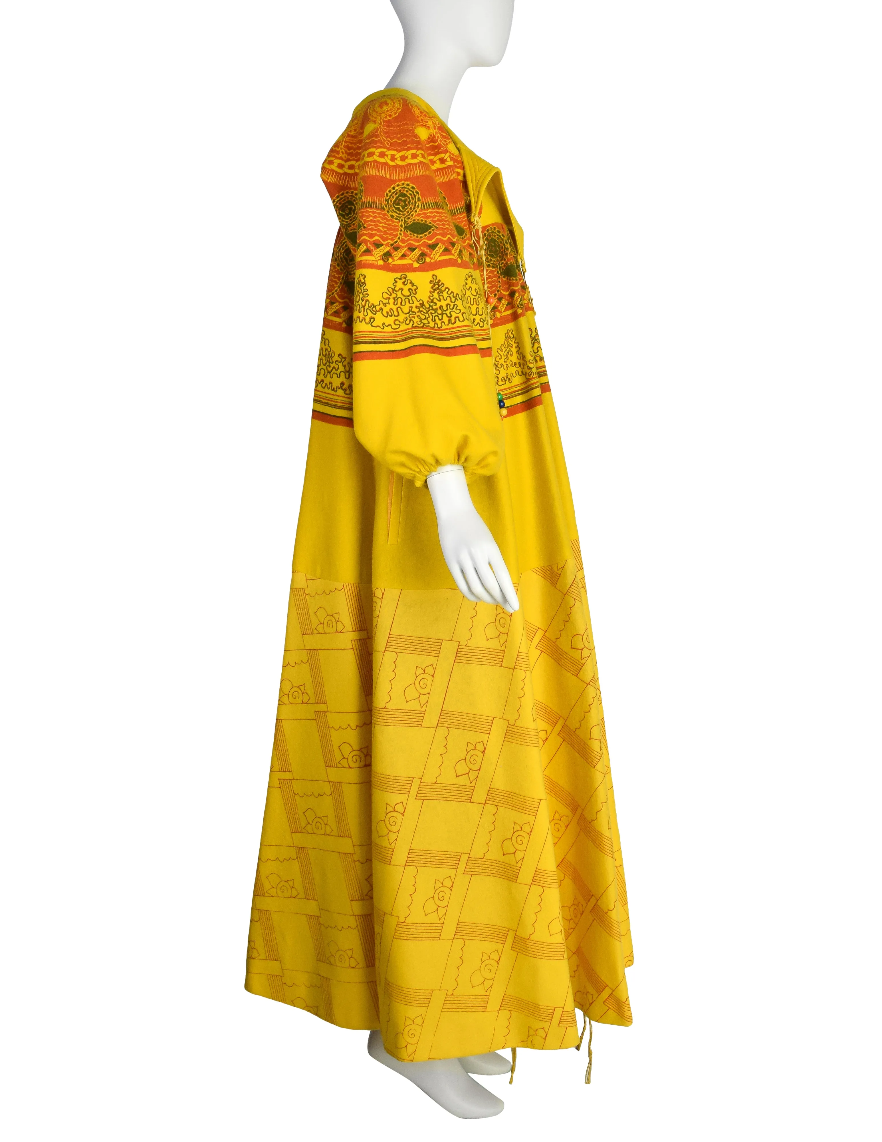 Zandra Rhodes Vintage 1969 'Knitted Circle' Collection Yellow Trompe L'oeil 'Butterfly' Coat (Britt Ekland Owned)