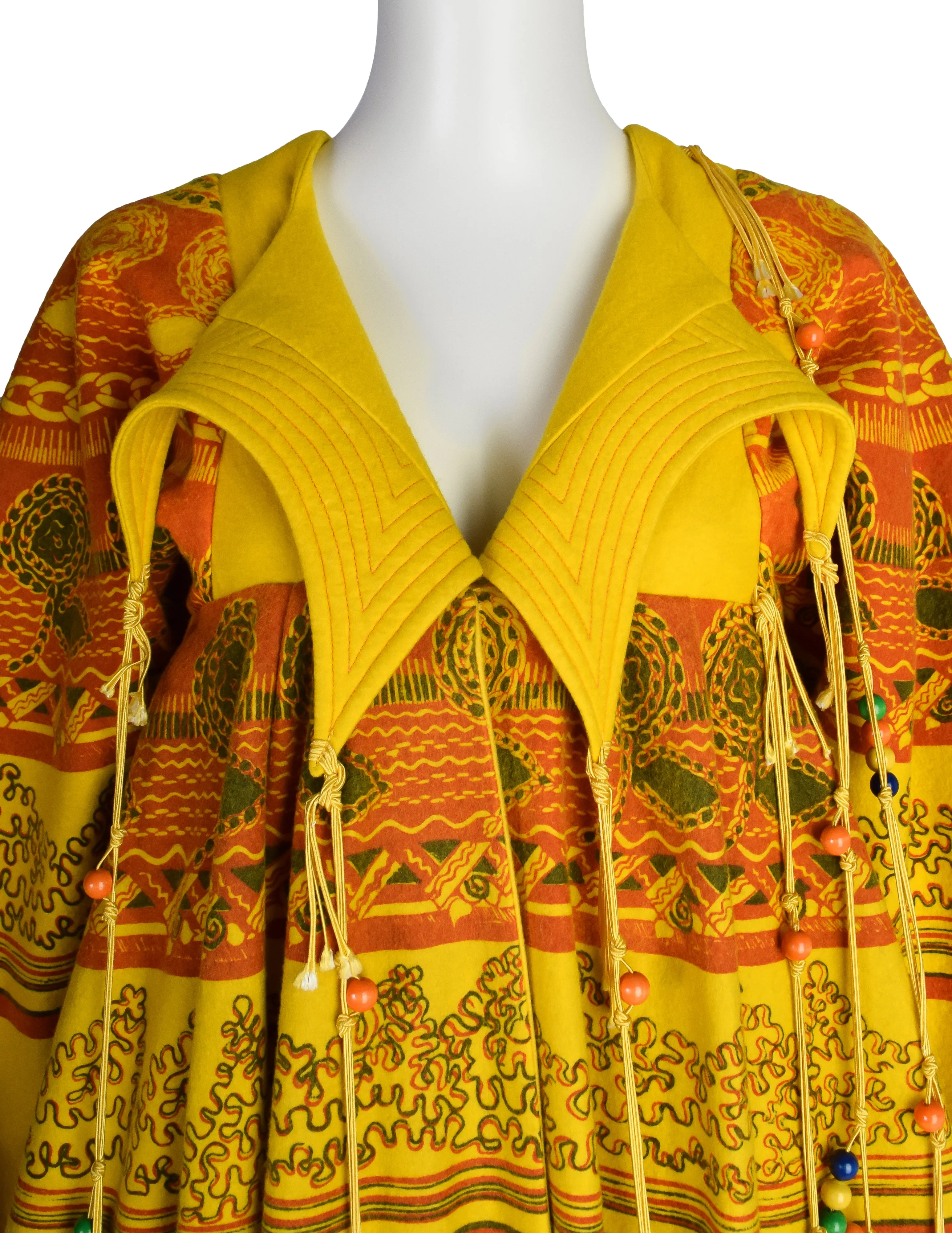 Zandra Rhodes Vintage 1969 'Knitted Circle' Collection Yellow Trompe L'oeil 'Butterfly' Coat (Britt Ekland Owned)