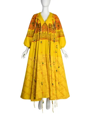 Zandra Rhodes Vintage 1969 'Knitted Circle' Collection Yellow Trompe L'oeil 'Butterfly' Coat (Britt Ekland Owned)