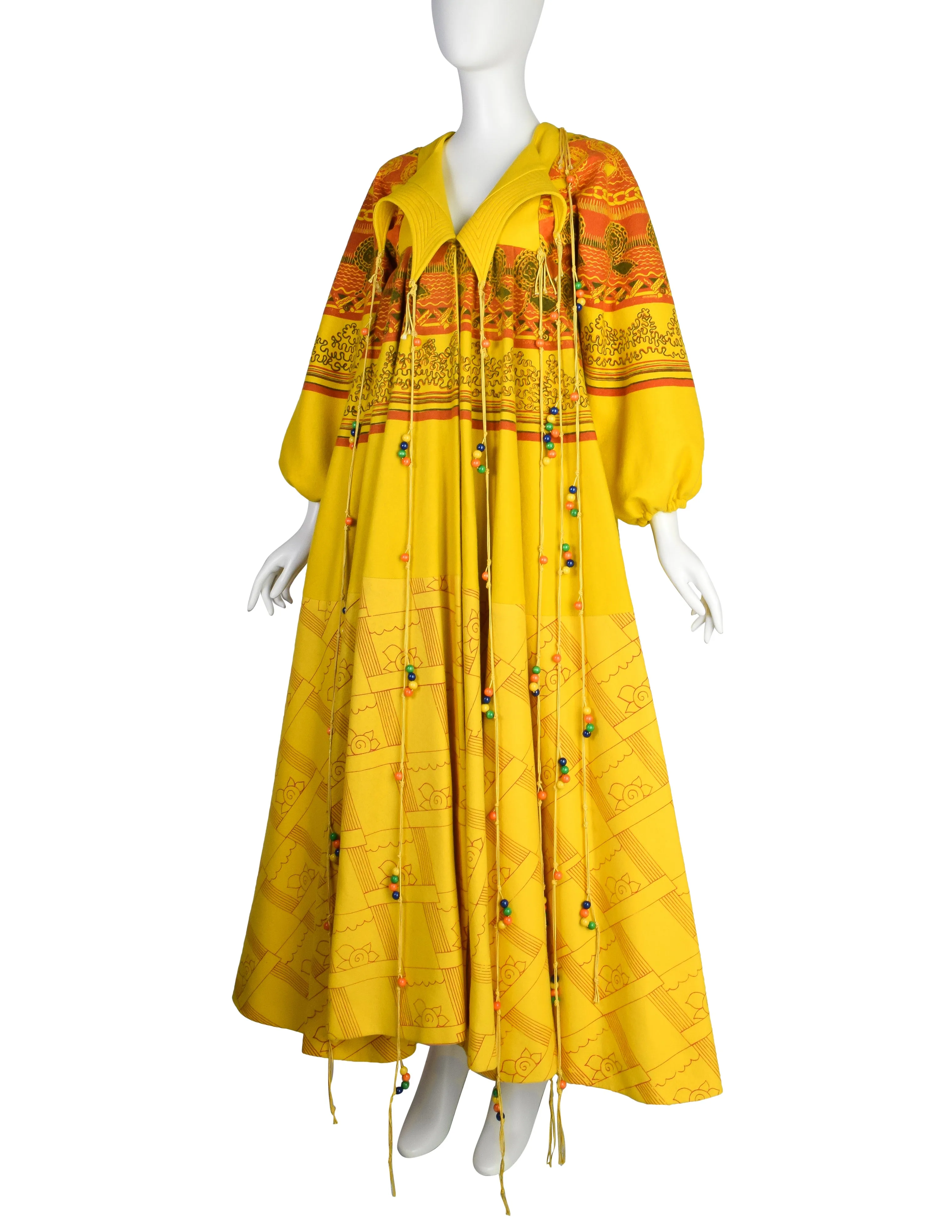 Zandra Rhodes Vintage 1969 'Knitted Circle' Collection Yellow Trompe L'oeil 'Butterfly' Coat (Britt Ekland Owned)