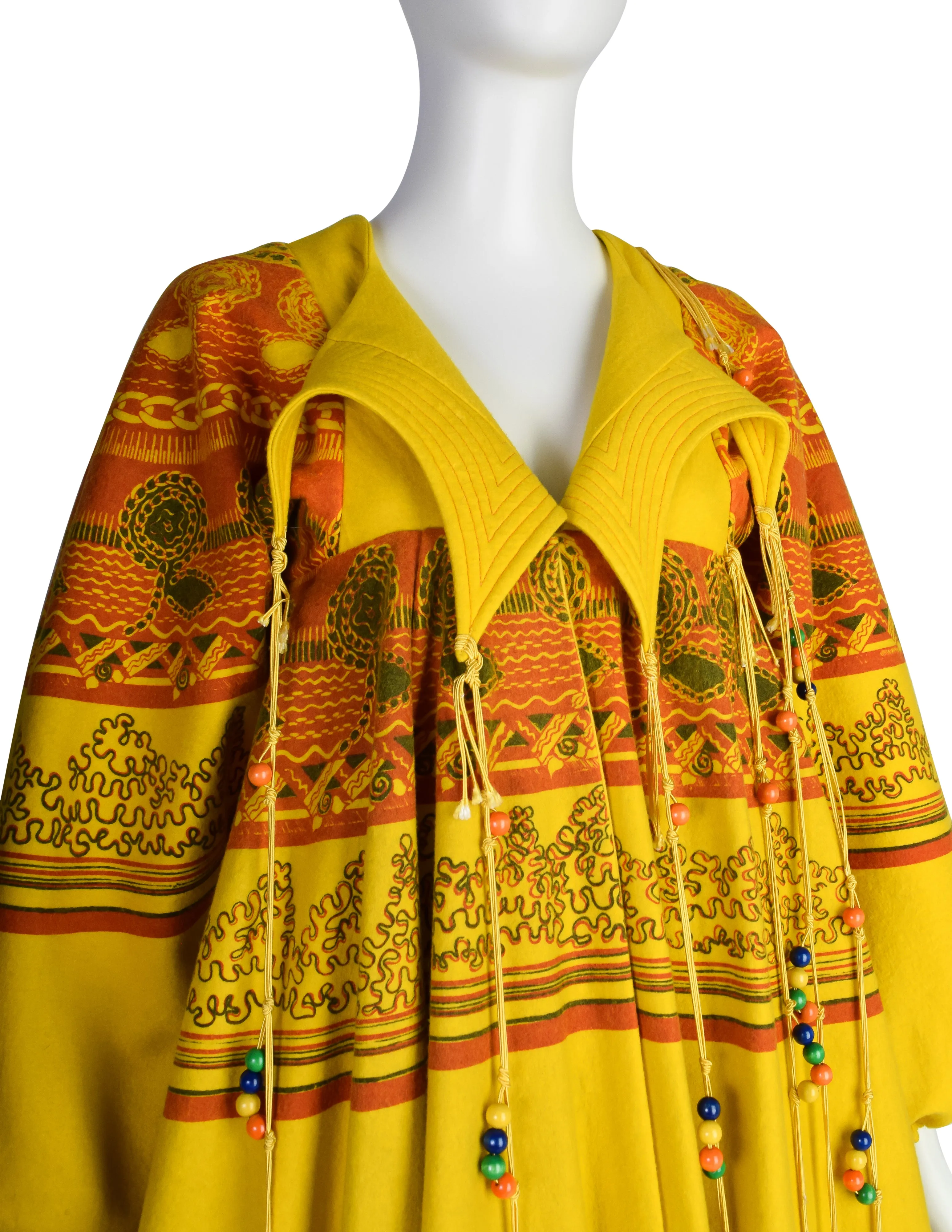 Zandra Rhodes Vintage 1969 'Knitted Circle' Collection Yellow Trompe L'oeil 'Butterfly' Coat (Britt Ekland Owned)