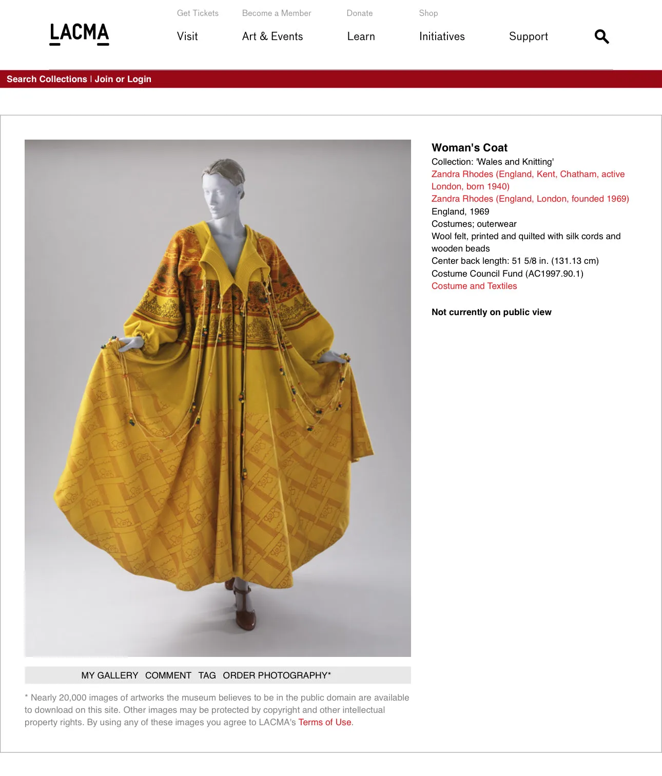 Zandra Rhodes Vintage 1969 'Knitted Circle' Collection Yellow Trompe L'oeil 'Butterfly' Coat (Britt Ekland Owned)