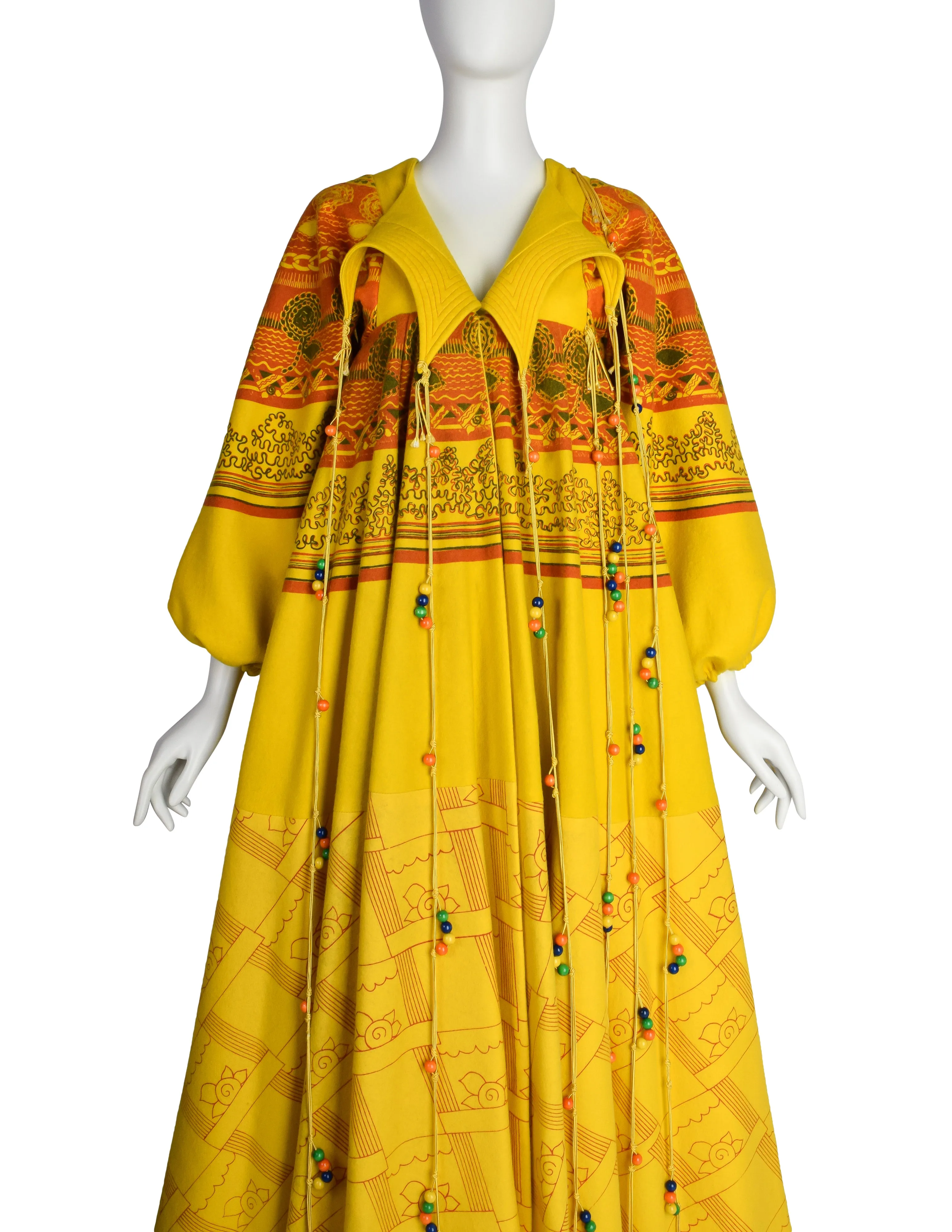 Zandra Rhodes Vintage 1969 'Knitted Circle' Collection Yellow Trompe L'oeil 'Butterfly' Coat (Britt Ekland Owned)