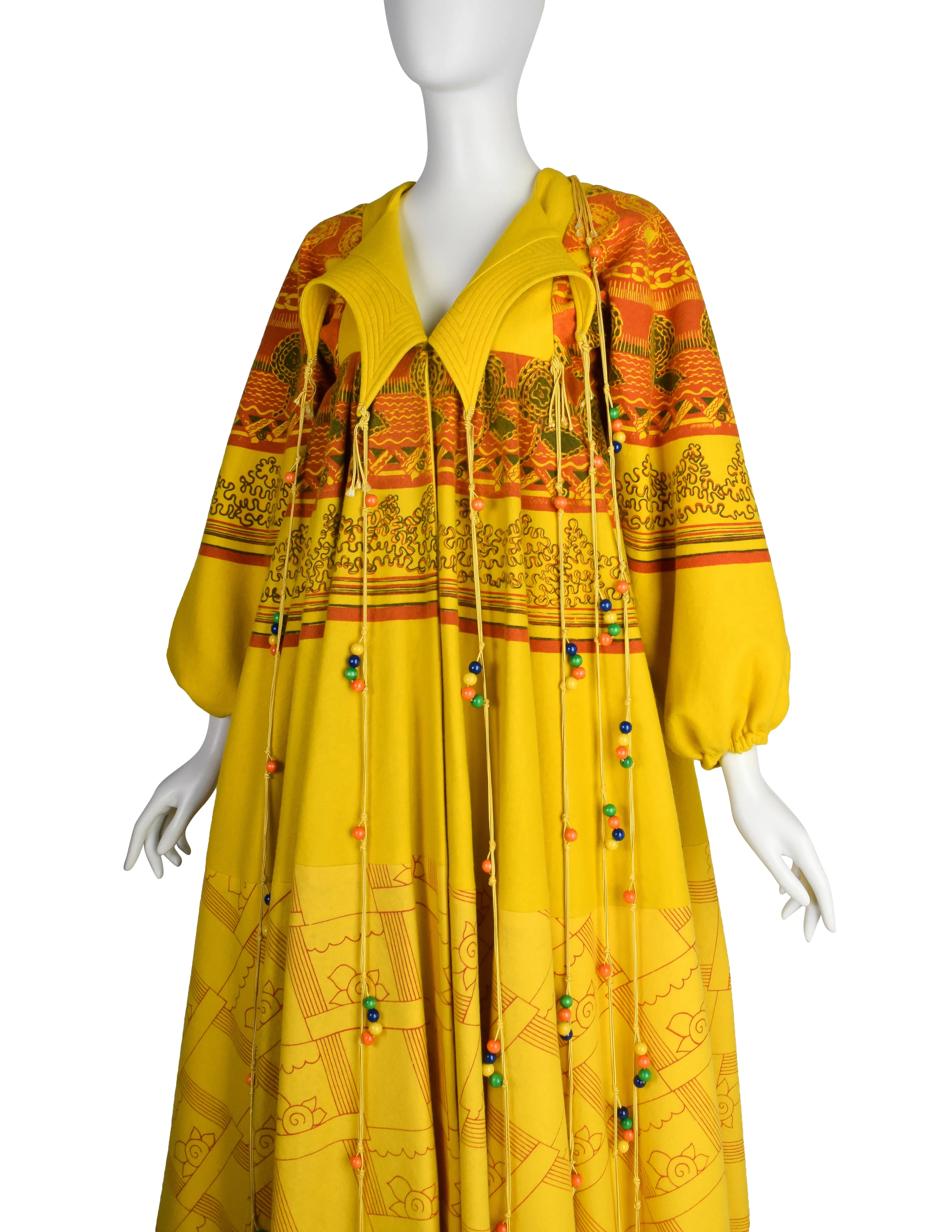 Zandra Rhodes Vintage 1969 'Knitted Circle' Collection Yellow Trompe L'oeil 'Butterfly' Coat (Britt Ekland Owned)