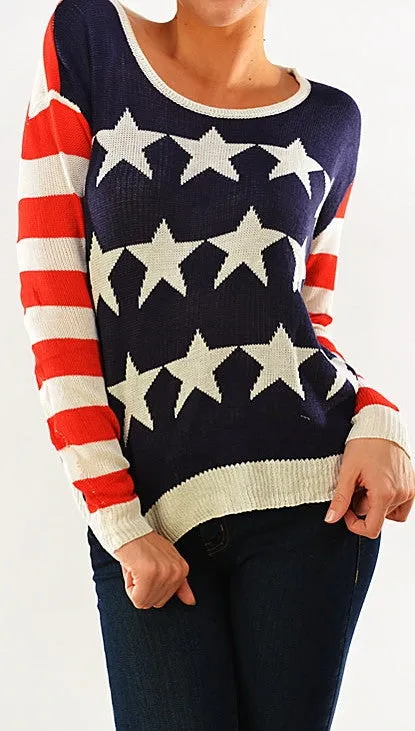 Zendo Reversed American Flag Pullover Sweater