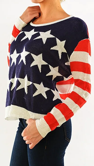 Zendo Reversed American Flag Pullover Sweater